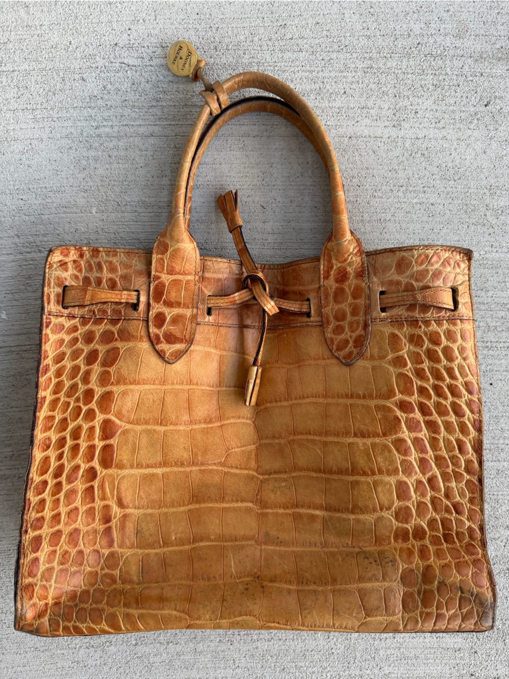 Dooney & Bourke Croc Embossed Leather Tote Bag Brown Vintage Large Shoulder Bag